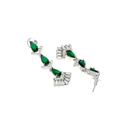 KARATCART Sparkling Green & White American Diamond Necklace Set image 3