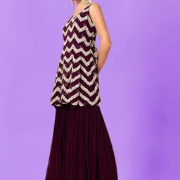 PARROT CREATION Women Embroidered Regular Sequinned Kurti with Sharara & With Dupatta image 4