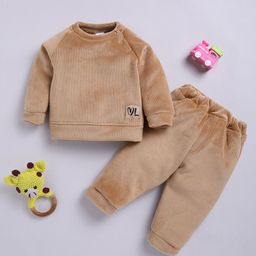 Moms Love Infant Boys Ribbed Velvet-Finish Pure Cotton Sweatshirt With Joggers-picture-33