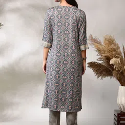 Anouk Floral Printed Regular Straight Kurta with Trousers image 5