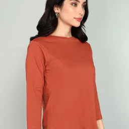 The Roadster Lifestyle Co. Women Solid Round Neck Pure Cotton T-shirt image 3