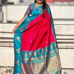 ELITE WEAVES Woven Design Zari Silk Blend Banarasi Saree image 3