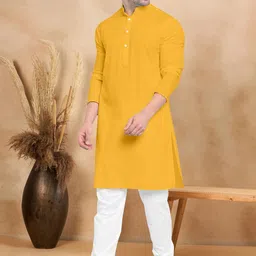 VS MALL Mustard Cotton Blend Kurta Sets image 4