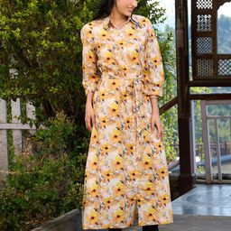 BAESD Women Floral Printed Shirt Collar Maxi Dress-picture-36
