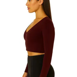 PUERY Women Solid Cotton V Neck Full Sleeve Crop Top-picture-28