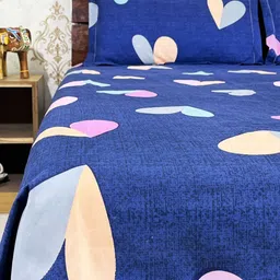 Marika Blue & Pink Geometric 180 TC King Bedsheet with 2 Pillow Covers-picture-36
