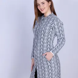 MONTREX Women Geometric Self Design Round Neck Long Sleeves Longline Cardigan Sweaters image 3