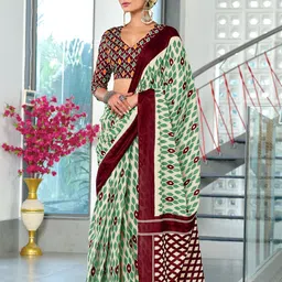 DIVASTRI Ethnic Motifs Printed Block Print Saree with Blouse Piece-picture-48