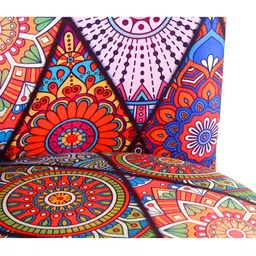 Shadowkart Blue & Red Printed Round Wooden Pouffes Ottoman image 3