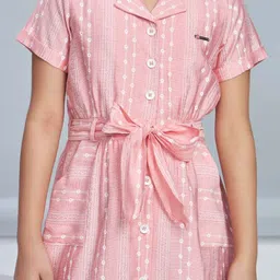 Peppermint Girls Printed Shirt Collar Linen A-Line Dress with Pocket Detailing image 4