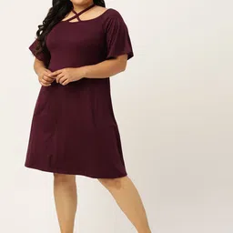 theRebelinme Women Choker Neck Plus Size A-Line Knee Length Dress-image-30