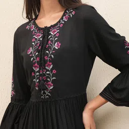 Vishudh Embroidered Bell Sleeve Fit & Flare Midi Dress image 3