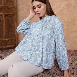 Anouk Rustic Floral Print Mandarin Collar Top image 3