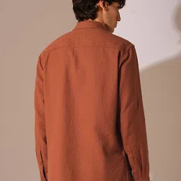 SELECTED Men Spread Collar Textured Solid Cotton Casual Shirt image 5