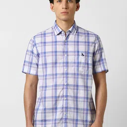 Van Heusen Sport Checked Spread Collar Slim Fit Cotton Casual Shirt-image-17