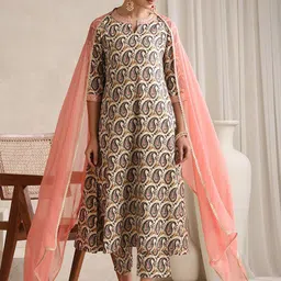Khushal K Floral Printed Beads And Stones Anarkali Kurta With Palazzos & Dupatta-picture-11