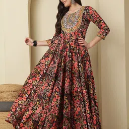 GLAM ROOTS Women Floral Printed Daily Anarkali Kurta-picture-22