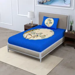 ABHACLOTHO Blue Floral 144 TC Single Bedsheet with 1 Pillow Covers-image-70