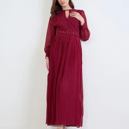 Styli Women Keyhole Neck Maxi Dress With Belt-picture-13