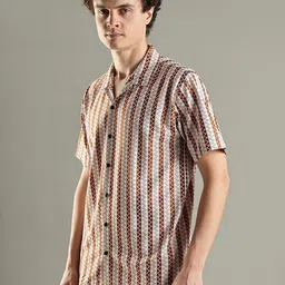 SWADESI STUFF Men Comfort Fit Geometric Printed Cuban Collar Casual Shirt image 4