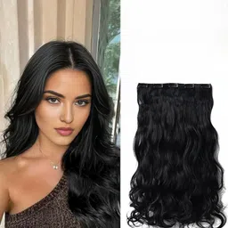 VIEWS Wavy Clip-In Locks Hair Extension-Black-22 inches-image-38