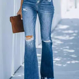 StyleCast Women Wide Leg Slash Knee Heavy Fade Stretchable Jeans-picture-19