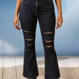 Kotty Women Relaxed Fit High-Rise Cotton Highly Distressed Flared Stretchable Jeans-picture-22