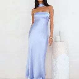 Outzidr Blue Fishtail Satin Dress-picture-33