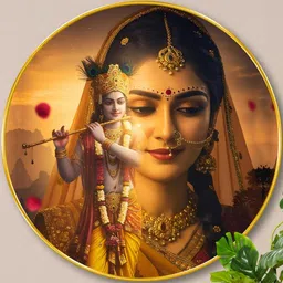 Myntra Elegant Homes Brown Radha Krishna Wall Hallway Portrait Painting Wall Art 20" x 20" image 3