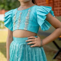 DISHA CREATIONZ Girls Embroidered Round Neck Pure Cotton Top with Skirt image 3