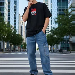 glitchez Men Black Relaxed Fit Typography Printed T-shirt image 4