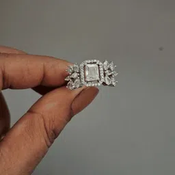 Zevarly Silver-Plated American Diamond Studded Adjustable Finger Ring image 2