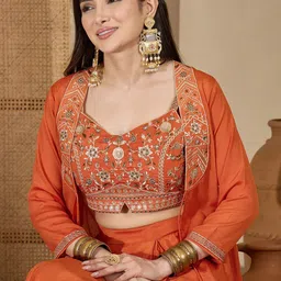 Sangria Zari Sequence Thread Work Crop Top & Pleated Skirt with Shrug Co-Ords image 3