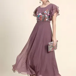 SHYAM SUNDARI Floral Embroidered Flutter Sleeve Maxi Dress image 2