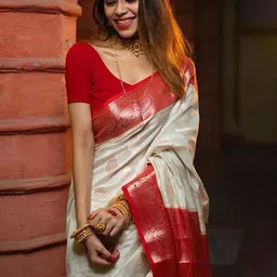 you shop we ship Woven Design Zari Silk Blend Handloom Saree image 4