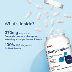GNC Magnesium 370mg | Strengthens Bones & Teeth | Promotes Calcium Absorption | Relieves Stress Symptoms | Supports Cell Functions | Formulated in USA | 370mg Per Serving | 120 Capsules image 5