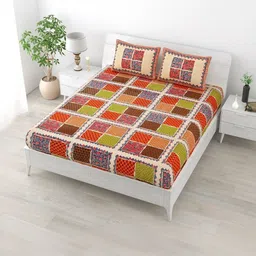 MILAAV Multicoloured Geometric 144 TC King Bedsheet with 2 Pillow Covers-picture-37