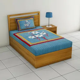 MILAAV Blue Floral 144 TC Single Bedsheet with 1 Pillow Covers-picture-13