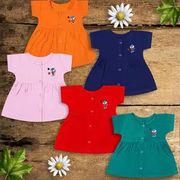 KIDEEZGUILD Girls Pack of 5 Graphic Printed Round Neck Fit & Flare Dress-picture-27