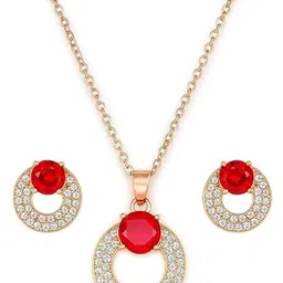 Nilu's Collection Rose Gold-Plated AD Studded Statement Necklace With Earrings-picture-25