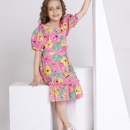 Peppermint Floral Print Puff Sleeve A-Line Dress-picture-40