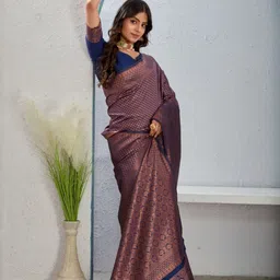 VASTRAAVEDAA Woven Design Zari Art Silk Banarasi Saree-image-24