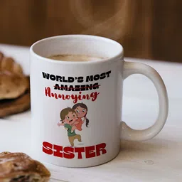 ARTBUG White & Black World's most Annoying Sister Printed Ceramic Glossy Mug 330ml-picture-10
