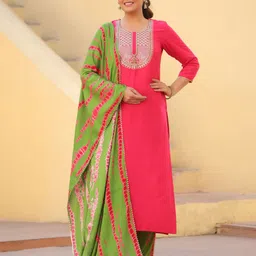 KALINI Floral Embroidered Sequinned Regular Kurta With Trousers & Dupatta-picture-20