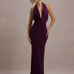 CLAFOUTIS Cowl Neck Crepe Bodycon Maxi Dress-image-1