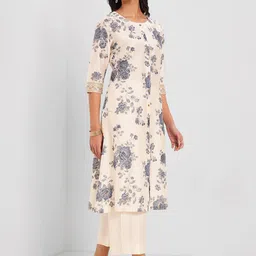 RANGMANCH BY PANTALOONS Floral Printed Round Neck A-Line Kurta With Palazzos image 4