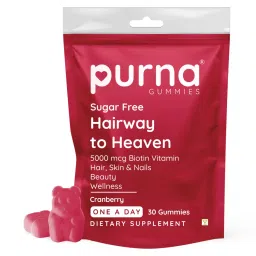 Purna Gummies Biotin Cranberry Sugar Free Gummies for Adults & Kids, Flowing Hair, Bright Skin and Stronger Nails, 30 Gummy Bears, 1 daily-image-11