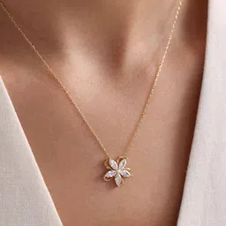 Zarkan 925 Sterling Silver Gold-Plated Cubic Zirconia Studded Floral Pendant with Chain-image-33