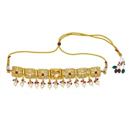 FEMMIBELLA Gold Plated Stone Studded & Beaded Meenakari Jewellery Set image 2