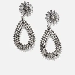 DressBerry Silver-Plated Artificial Stones Studded Teardrop Shaped Drop Earrings image 5